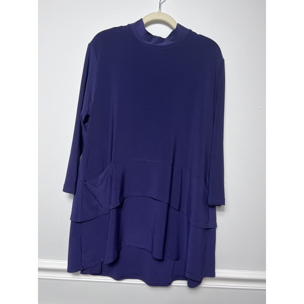 Sympli Funnel Neck Tunic Top Women's (12) Plum-High Low Hem-Lagenlook-Travel-